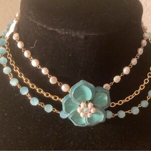 Turquoise Flower Multi-Strand Necklace - Women Jewelry